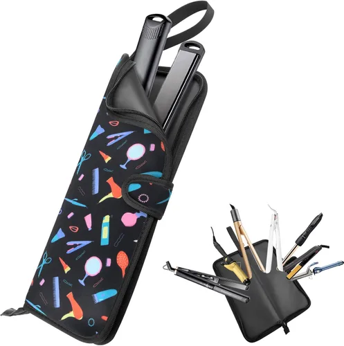Miniatura 8 de Homakover Estuche de viaje para plancha para el cabello, 13 x 5 pulgadas, alfombrilla de silicona resistente al calor y bolsa para plancha plana