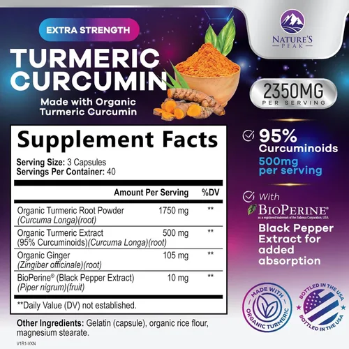Miniatura 2 de Suplemento de curcumina de cúrcuma – 1750 mg de cúrcuma orgánica por porción – 95% curcuminoides, jengibre y pimienta negra BioPerine para una mejor