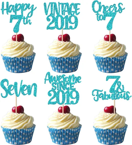 Miniatura 70 de Rsstarxi Paquete de 24 adornos para cupcakes vintage 2019 con purpurina negra para 5º cumpleaños, saludos a 5, cinco, 5, 5 fabulosos para cupcakes