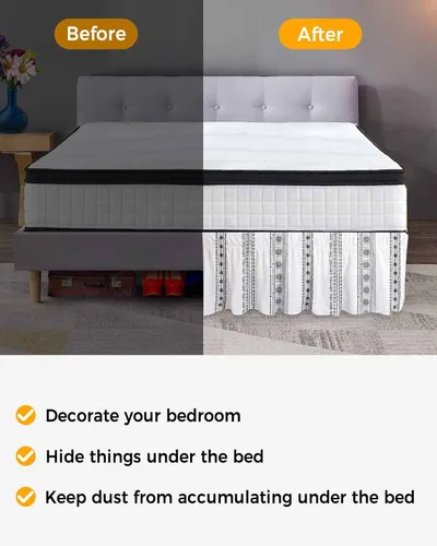 Miniatura 3 de Falda de cama bohemia tamaño King de 18 pulgadas de caída, ajustable y elástica, plisada, con volantes de lujo para cama individual, matrimonial