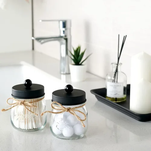Miniatura 4 de Amolliar Mason Jar - Organizador de tocador de baño, decoración de granja, recipiente dispensador de vidrio, tarros Mason de 8 onzas y tapas