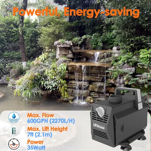 Miniatura 2 de Bomba de agua sumergible 600GPH/35W Bombas de fuente con control de flujo, bomba de estanque sumergible al aire libre con cable de alimentación de 3