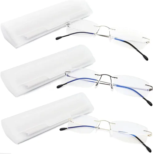 Miniatura 2 de Paquete de 3 lentes de lectura sin montura a prueba de luz azul, para mujeres y hombres, filtro antideslumbrante, anteojos ligeros
