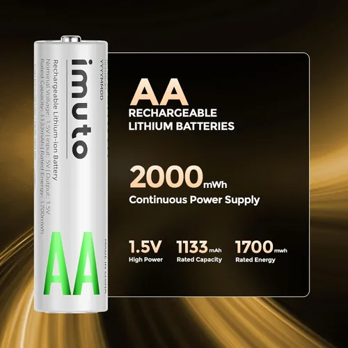 Miniatura 2 de imuto Baterías recargables AA con cargador, baterías de litio AA de 2000 mAh, paquete de 8, cargador de baterías de litio AA delgado de 8 ranuras