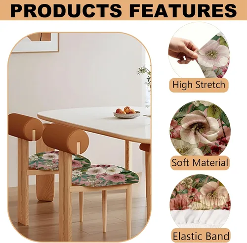 Miniatura 3 de Fundas de asiento para silla, paquete de 4 fundas impermeables elásticas para silla de comedor con lazos elásticos, extraíbles y lavables, Rosa