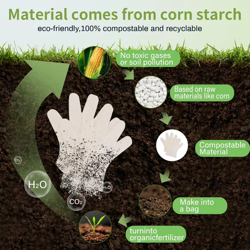 Miniatura 3 de Guantes desechables compostables de compost Guantes grandes de comida para limpiar cocinar, lavar platos, certificado BPI, 100 unidades, color blanco