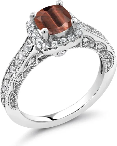 Miniatura 65 de Gem Stone King Anillo de compromiso de plata de ley 925 de 0.236 in con piedra natal y zafiro blanco creado con acento Anillo de compromiso