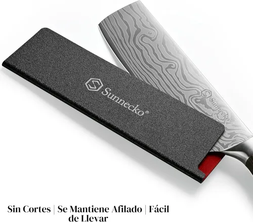 Miniatura 9 de Cuchillo Nakiri Sunnecko de 7 pulgadas, cuchillo de cocina de acero inoxidable de alto carbono, cuchillos de cocina súper afilados con funda y caja