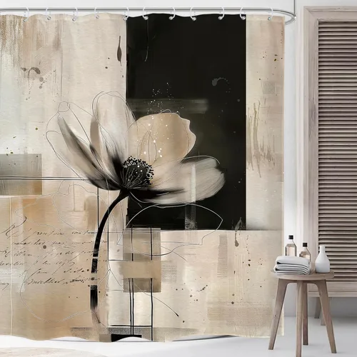 Miniatura 15 de Cortina de ducha de flores abstractas de 60 pulgadas de ancho x 72 pulgadas de alto, pintura al óleo geométrica, simple, moderna, contemporánea
