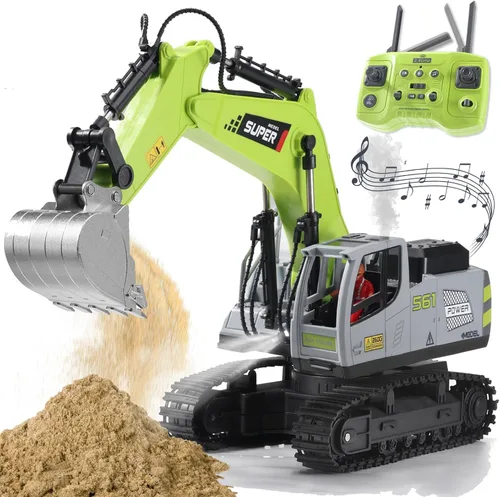 ViRockSign - Excavadora de control remoto de juguete para niños, excavadora de construcción de juguete RC de 16 canales con control de velocidad