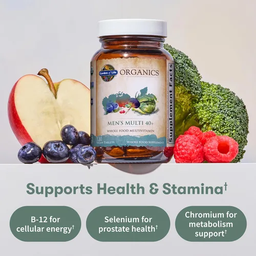 Miniatura 4 de Garden of Life Organics Multivitamina de alimentos enteros orgánicos para hombres de 40 años o más 120 tabletas, multivitamínico vegano para hombres