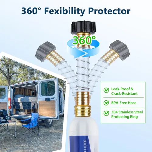 Miniatura 6 de Filtro de agua para RV - Filtro de agua en línea con protector de manguera flexible - Certificado NSF y ANSI 42 - Esenciales de camping para reducir