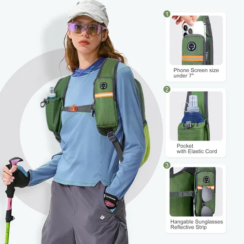 Miniatura 2 de FIORETTO Mochila de senderismo de 15L para mujeres y hombres, mochila mini plegable, mochila ligera pequeña para acampar, viajar al aire libre, Verde