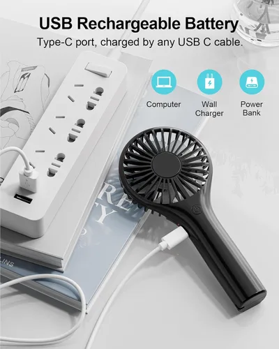 Miniatura 5 de TriPole Mini ventilador de mano portátil con 3 velocidades, batería de viento fuerte, ventilador de mano para viajes de viaje, conciertos al aire