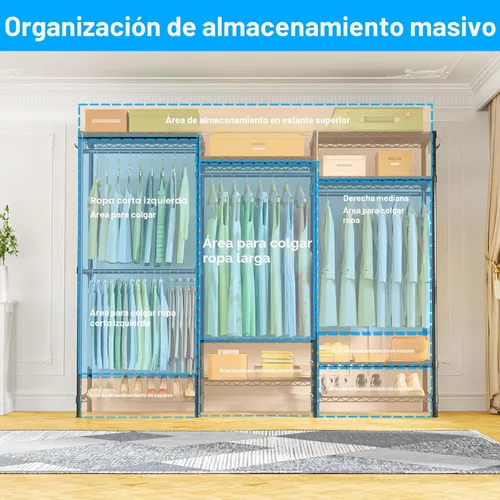 Miniatura 3 de Ulif E13C Sistema Organizador de Armario de Servicio Pesado, Estantes de Ropa Independientes para Colgar Ropa, Perchero Ajustable de 63" An x 16" Pr
