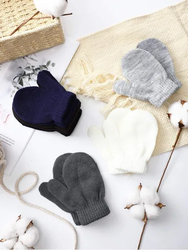 Miniatura 4 de Boao Paquete de 12 pares de manoplas para niños pequeños, paquete de guantes de punto de invierno para niños y niñas