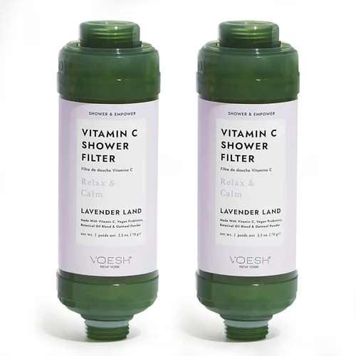 VOESH Filtro de ducha de vitamina C, tierra de lavanda, aromaterapia de ducha, purificador de agua, suavizante de agua, probióticos veganos, cabezal