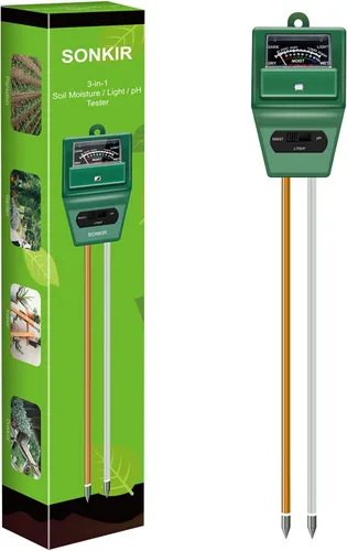 Sonkir - Medidor de pH de suelo, 3 en 1, humedad/luz/pH, kit de herramientas de jardinería para cuidado de plantas, ideal para jardín, césped,