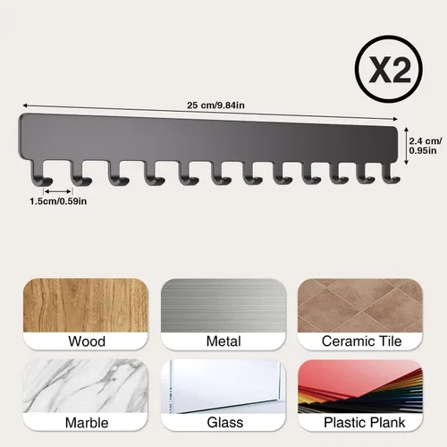 Miniatura 5 de Bussdis Organizador de Collares - Organizador de Joyería Colgante, Autoadhesivo, Montaje en Pared, Paquete de 2, Negro