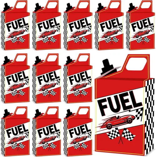 24 unidades de cajas de combustible de autos de carreras para regalos de cumpleaños con temática de carreras, cajas de fiesta con bandera a cuadros