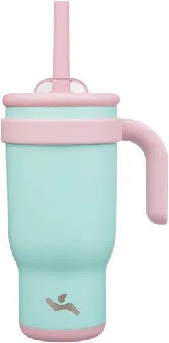 Miniatura 21 de Konokyo Vaso de 14 onzas con asa lateral, botella de agua aislada con popote y tapa 2 en 1, taza de acero inoxidable, taza de café de viaje