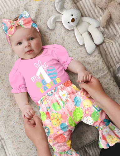 Miniatura 43 de Ropa de bebé niña, 4 piezas, trajes de niña recién nacida, con volantes, mameluco de campana para bebé, diadema, bandana, conjuntos de ropa, regalos