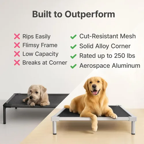 Miniatura 3 de Cama elevada para perros de tamaño mediano, aleación de aluminio a prueba de masticación, suministros resistentes para perros, cuna elevada