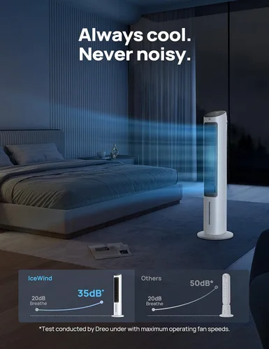 Miniatura 6 de DREO Enfriador de aire evaporativo, ventilador de enfriamiento sin aspas de 40 pulgadas para dormitorio, ventiladores oscilantes de 80° que soplan