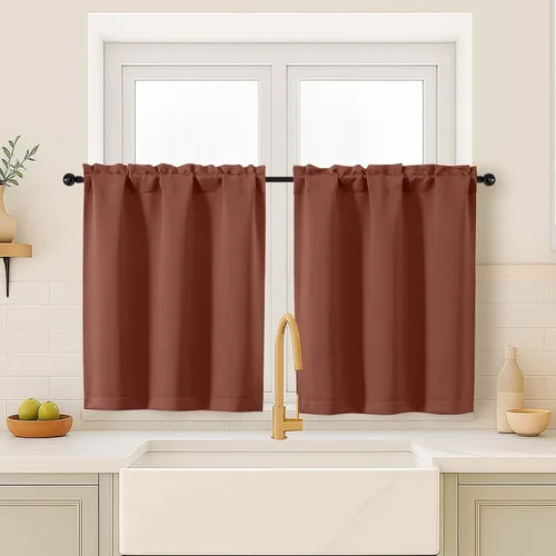 Miniatura 199 de OVZME Cortinas opacas turquesa para tratamiento de ventanas pequeñas, cortinas cortas con bloqueo de luz para ventana de cocina sobre el fregadero