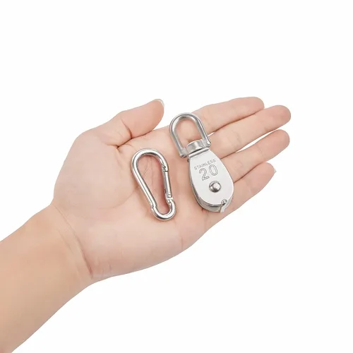 Miniatura 5 de 6 unidades de bloque de polea simple M20 de acero inoxidable 304, rueda de remolque con cable colgante, con 6 ganchos de resorte de enganche rápido
