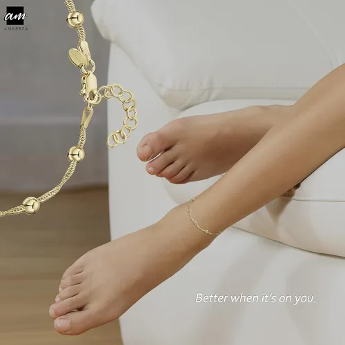 Miniatura 5 de Amberta 18K Gold Plated on 925 Sterling Silver Adjustable Anklet - Classic Chain Ankle Bracelets - 9 to 10 inch - Flexible Fit