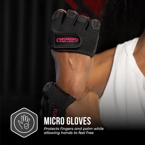 Miniatura 5 de Contraband Pink Label 5537 Guantes de levantamiento de peso para mujer MICRO con acolchado de silicona Grip-Lock (par) - Guantes medio dedos