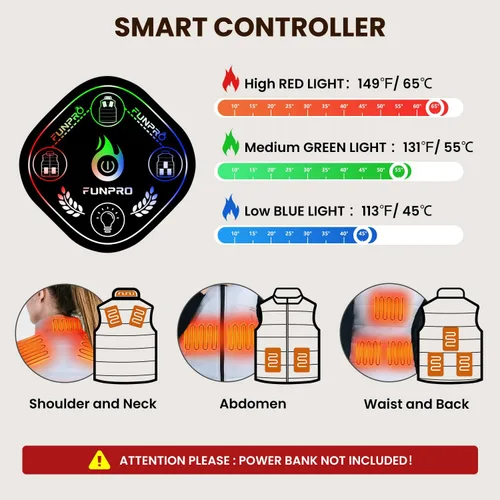 Miniatura 3 de FUNPRO Chaleco térmico para mujer, controlador inteligente 5 en 1, chaleco térmico con diseño de luces (no incluye batería)