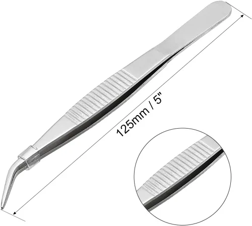 Miniatura 2 de uxcell Pinzas de acero inoxidable de 5 pulgadas con punta dentada curvada y puntiaguda