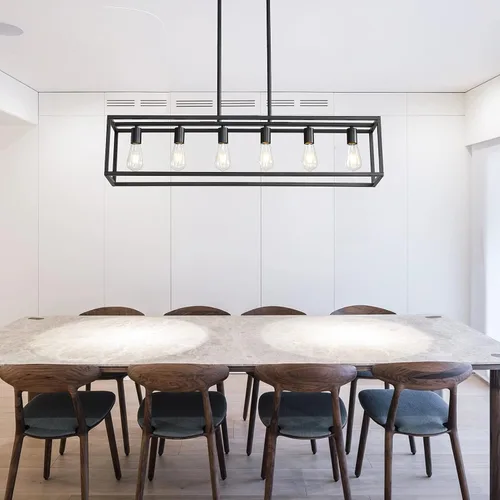 Miniatura 9 de Iluminación negra para isla de cocina, moderna lámpara rectangular de jaula lineal, 3 luces, lámpara colgante de metal industrial para granja