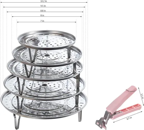 Miniatura 6 de Paquete de 5 estantes de vapor de acero inoxidable con patas desmontables para hornear cocinar, cocinar al vapor