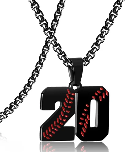 Miniatura 37 de SKQIR Colgante de número de jersey de béisbol para hombres y niños - Cadena de acero inoxidable para atletas - Negro
