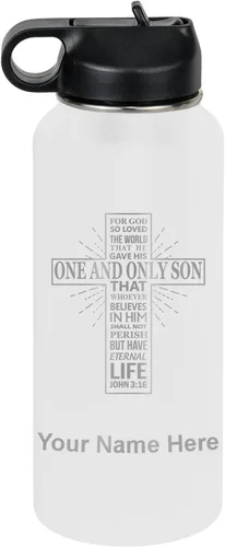 Miniatura 31 de LaserGram Botella de agua personalizada, versículo bíblico John 3-16, acero inoxidable de doble pared aislada al vacío con popote superior, regalo