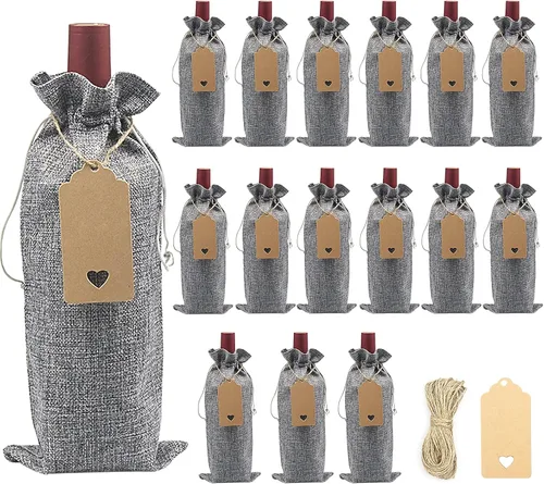 Miniatura 9 de DIWNELEM Paquete de 16 bolsas de regalo de yute de arpillera con cordón, perfectas para degustación de vinos, bodas, fiestas y viajes