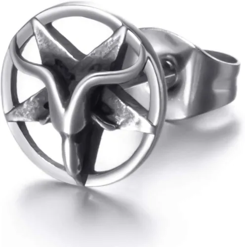 Miniatura 4 de Baphomet - Pendientes de pentagrama invertido satánico con sello de Satanás de Lucifer Devil Demon - Pendientes de acero inoxidable