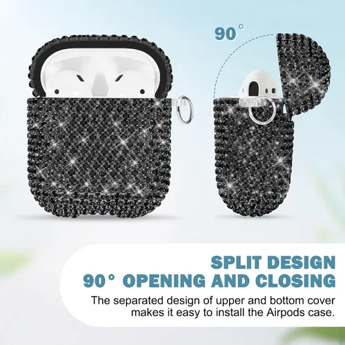 Miniatura 6 de Newseego Funda para AirPods de 1 y 2 generación, funda de lujo con diamantes de imitación brillantes con llavero para mujeres y niñas, anti-pérdida