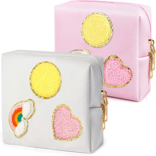 Miniatura 8 de Paquete de 2 bolsas para el período, bolsa de almacenamiento de servilletas sanitarias de piel sintética para almohadillas femeninas, forros, Style 6