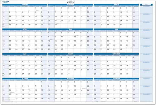 Miniatura 6 de Calendario de pared horizontal borrable en húmedo y seco, azul cielo 2026, 36 pulgadas de alto x 56 pulgadas de ancho con área de planificación