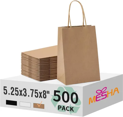 Miniatura 20 de Bolsas de papel blanco MESHA con asas 10x5x13 pulgadas, paquete de 50, grandes bolsas de regalo de papel kraft con asas a granel para pequeñas