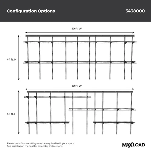 Miniatura 5 de ClosetMaid MaxLoad Kit de Estante de Pared de Servicio Pesado para Garaje, 6 – 10 Pies, Estantería de Alambre ShelfTrack Ajustable, Acabado Negro