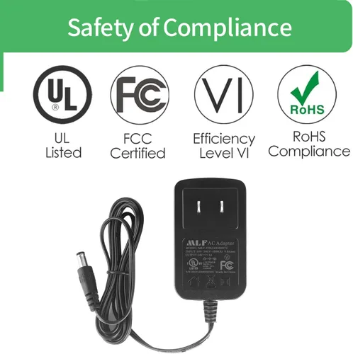 Miniatura 4 de [Certificado UL] Adaptador de fuente de alimentación de CA a CC 24V 0.5A 500mA, enchufe de 0.217 in x 0.083 in con certificación UL FCC