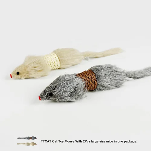 Miniatura 4 de TTcat 2 ratones para gatos, juguetes de piel sintética, ratones grandes con cola larga sin hierba gatera, juguete interactivo para gatos y gatitos