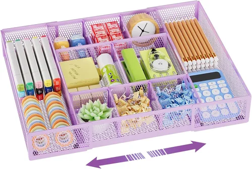 Miniatura 18 de Marbrasse Organizador de Cajón de Escritorio Expandible, Bandeja Organizadora de Cajón de Malla con 10 Compartimentos Ajustables, Organizadores