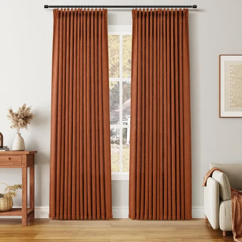 Miniatura 77 de Juego de 2 paneles de cortinas de ventana de cocina beige de 24 pulgadas de largo, con textura de lino, plisadas, filtrantes de luz, semi pequeñas