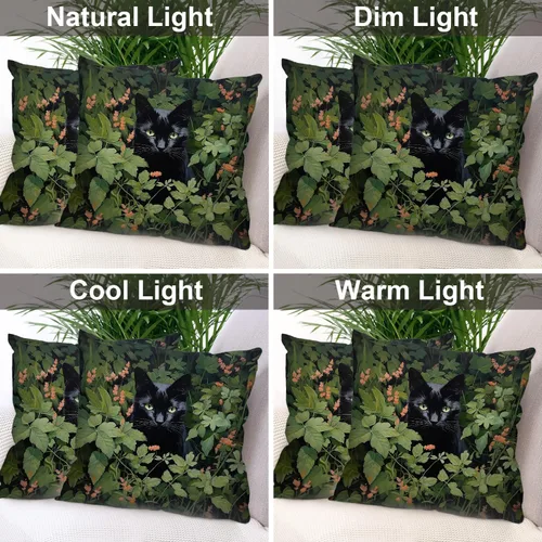 Miniatura 7 de Batmerry Black Cat Green Leaves Throw Pillow Covers, Cat Among Foliage Decorative Pillow Covers Digital Printing Blended Fabric for Couch Sofa Bed